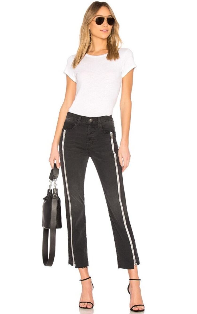 CURRENT ELLIOTT black white Dallon zipped straight raw hem highline denim jeansn